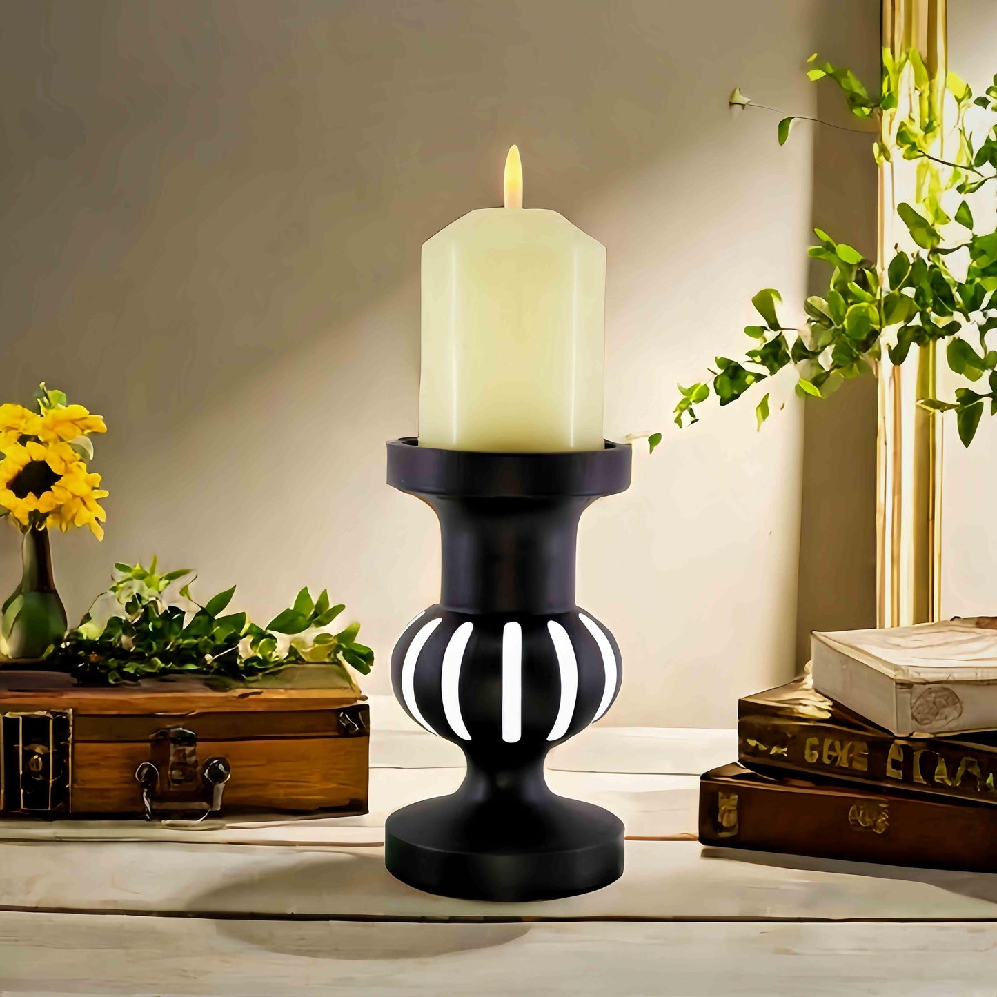 Deng YH Wooden Candle Holders Pillar,Vintage Seaside Pillar Stand for Dining Table Centerpiece, Coffee Table, Mantel, Or Any Table Top，Free Standing Farmhouse Candle Holders.