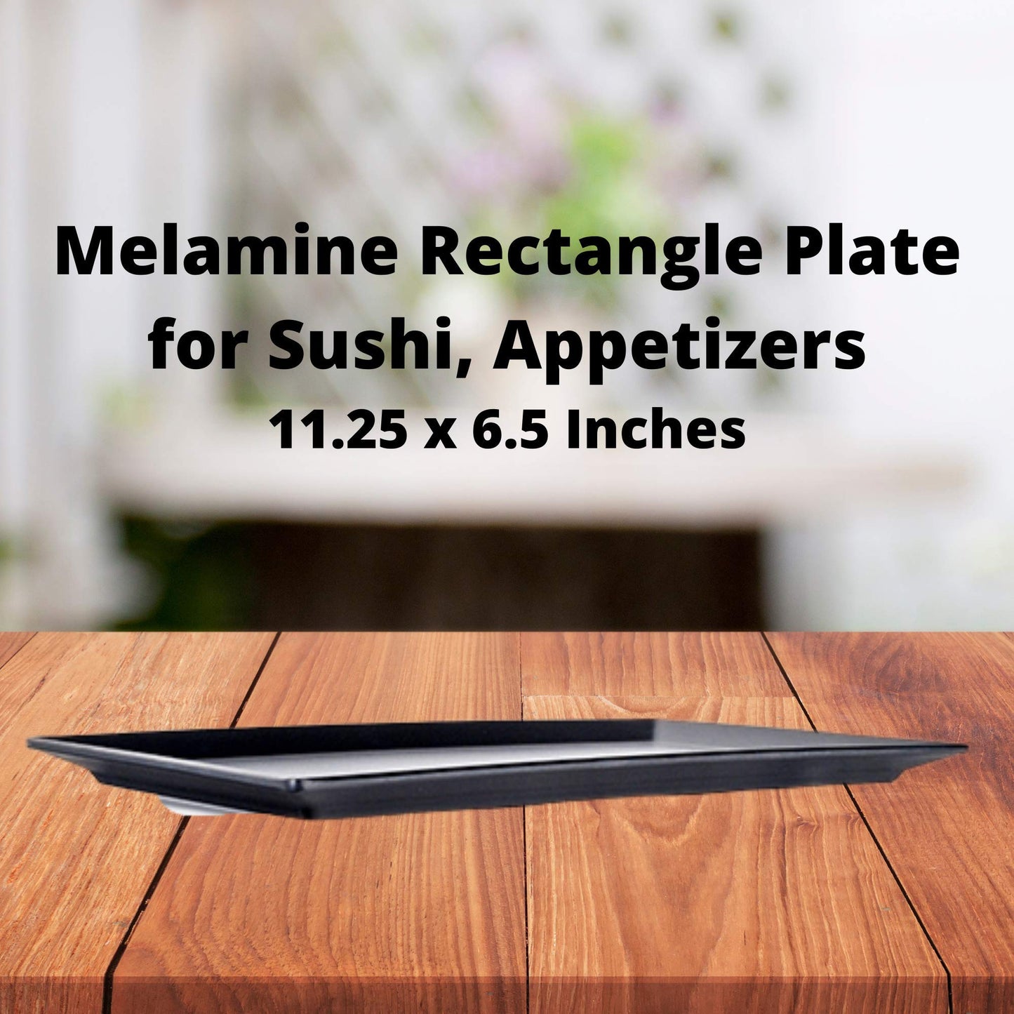 Needzo Melamine Black Rectangle Sushi Plate, Asian Appetizer Dish, Japanese Cuisine Dinnerware, 11 1/4 X 6 1/2 Inches, Set of 2