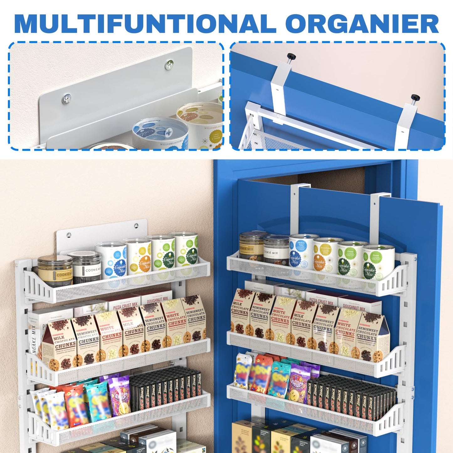 coobest 8-Tier Over the door Spice Rack Organizer, Large Heavy Duty Metal Wall Mount or Over The Door, 2 in 1 Rust-Proof Hanging Storage Shelf for Kitchen Pantry, Bathroom, Laundry Room, Closet