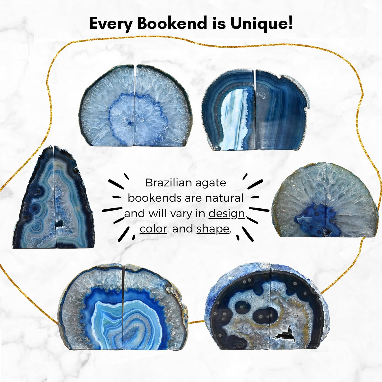 Nature's Decorations Blue Agate Bookends - A-Quality Small Heavy Duty Geode, Navy & Cobalt Office Decor Accents, Unique Crystal Gift, 1 Pair (2-3 lbs)