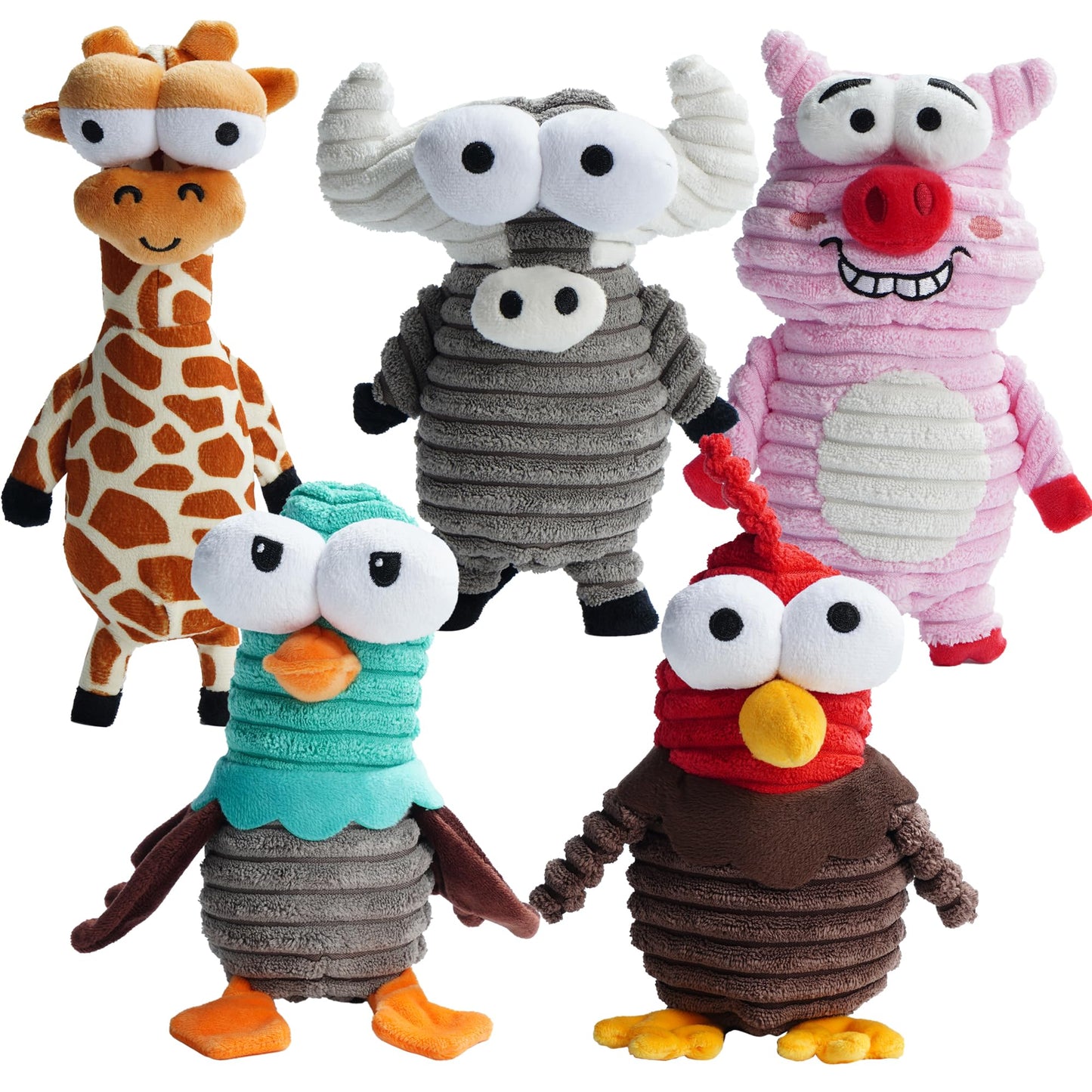 Nocciola 5 Packs Dog Squeaky Toys, 5 Funny Strange Squeak Sounds for Different Animals, Durable Stuffed Plush Dog Toys to Keep Them Busy, Puppy Toys for Small Medium Large Dogs