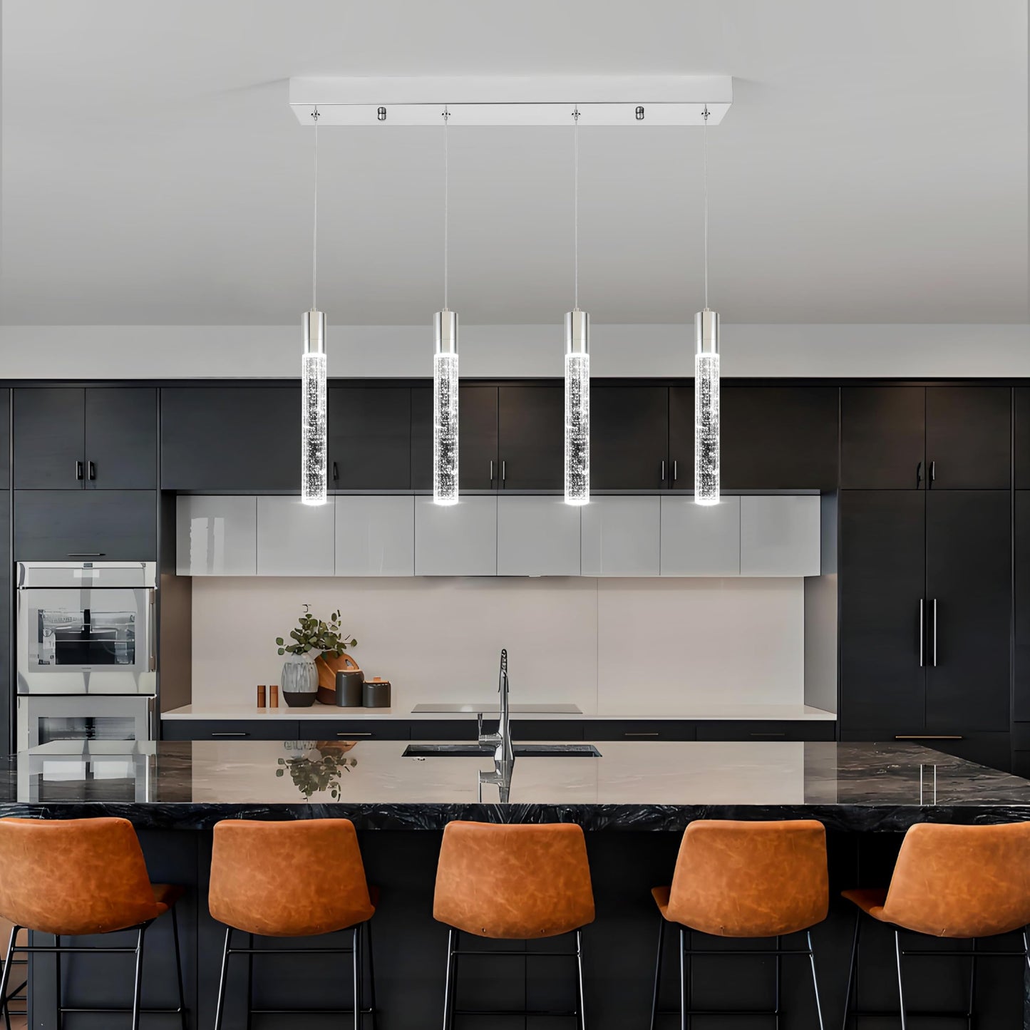 votag 4 Light Pendant Lights Kitchen Island, Modern Chrome Crystal Pendants with Dimmable 3000K-6000K LED Ceiling Hanging Light Fixture for Dining Room Bedroom, Adjustable Height 59"