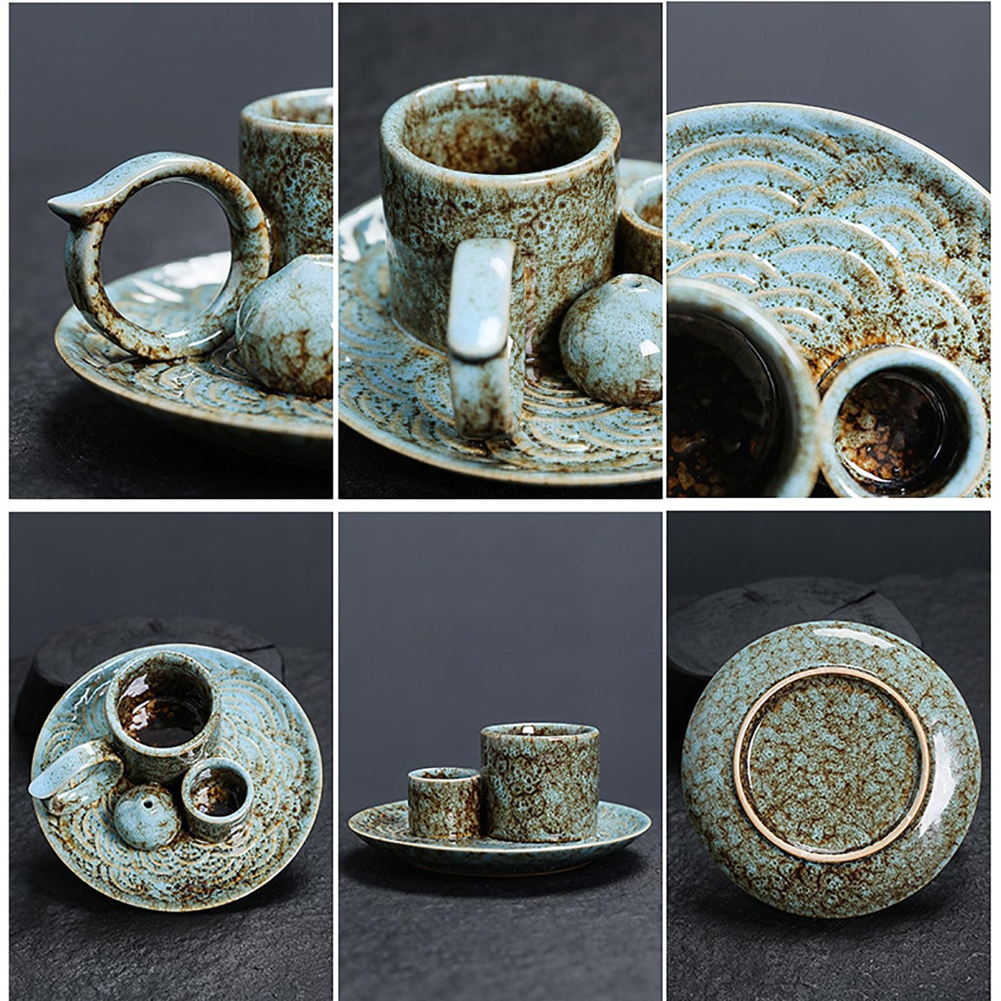 4 in 1 Ceramic Incense Burner Holder with Handle for Burning Sage, Palo Santo Stick, Joss Sticks, Candle in Your New House, Office, Yoga, Meditation Room (Speckled Blue)