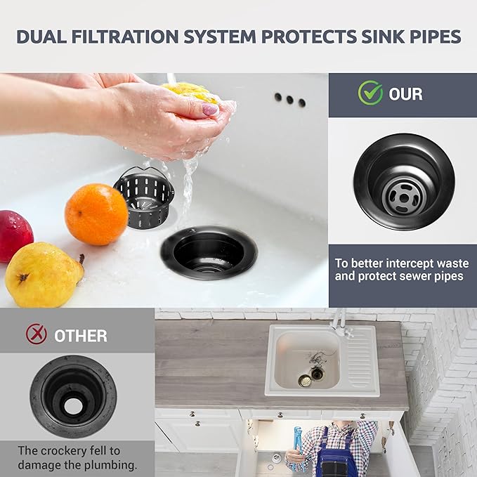 BOTEMY Stainless Steel Black Sink Drain Strainer 3-1/2'' Kitchen Sink Drain
