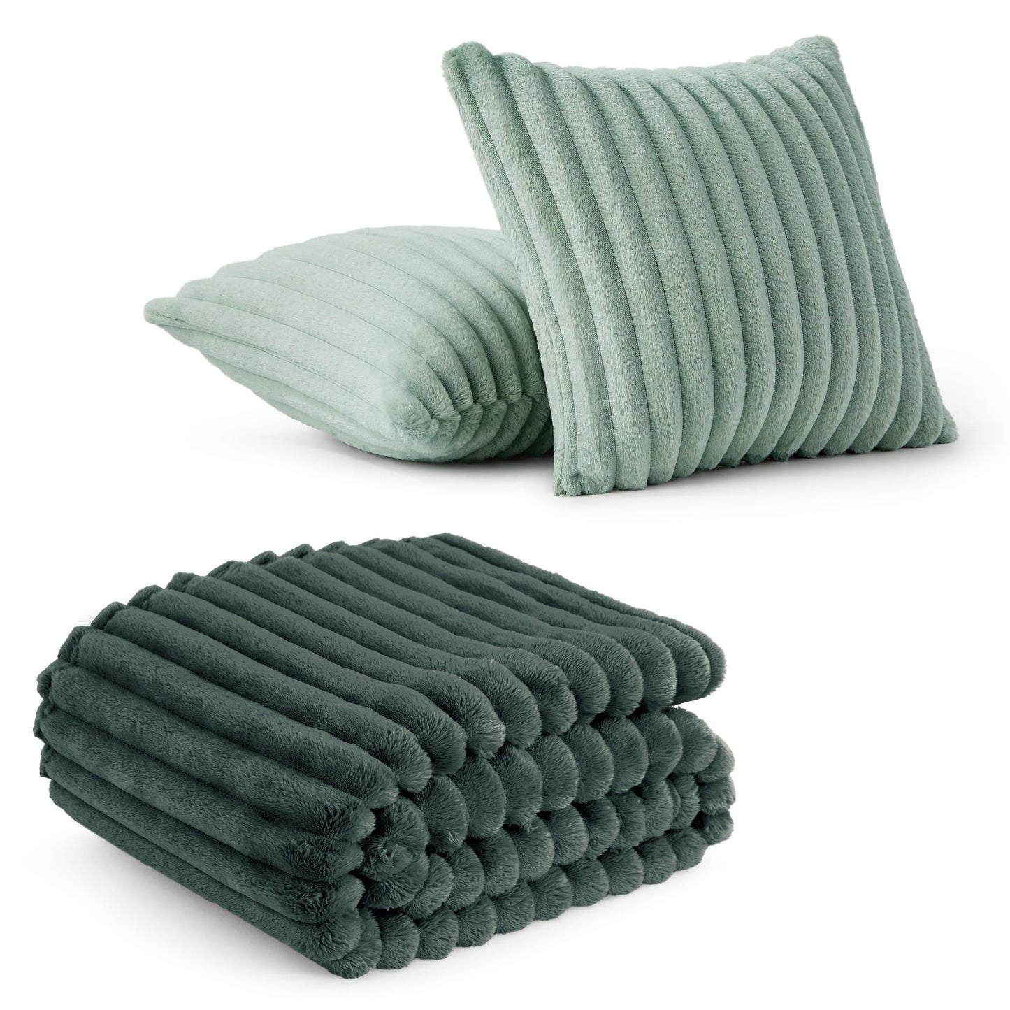 Bedsure Mallard Green Fleece Blanket & Throw Pillow Covers Sage Green