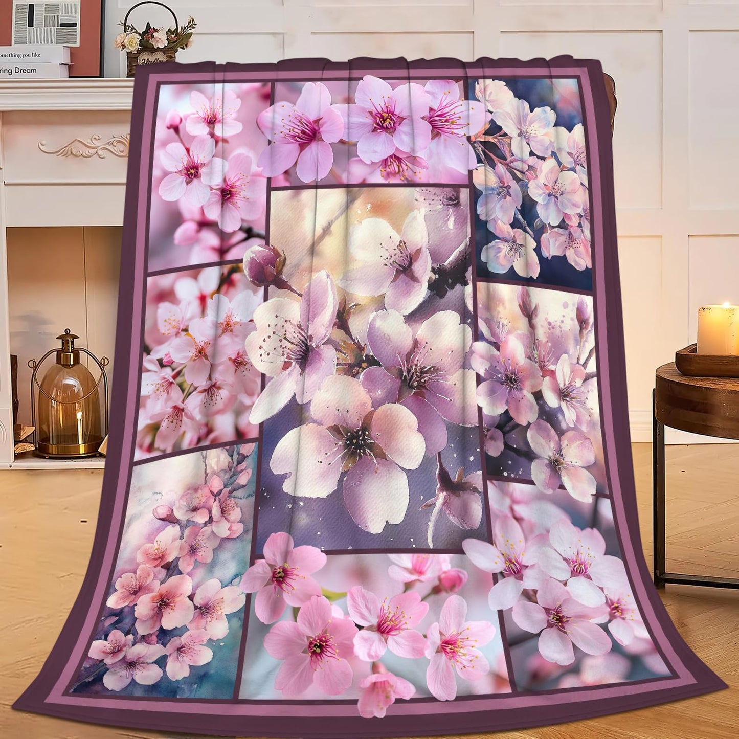 Lovira Cherry Blossoms Throw Blanket Japanese Sakura Floral Print Throw Blankets Gifts for Couch Sofa Bed Stuff Decor Lightweight Soft Cozy Fleece Plush Flannel Bedding for Lover Men Women 40"x50"