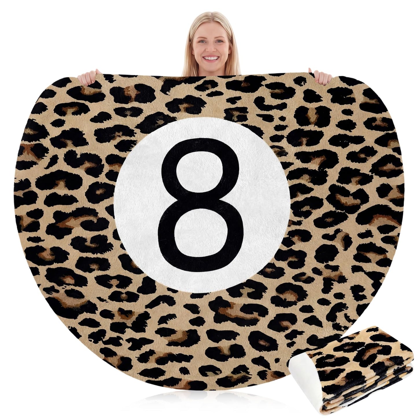 Lumina Garden Cheetah 8 Ball Throw Blanket, 60" Round Leopard Print Blanket Fleece Soft Cozy Fluffy Plush Couch Throw Area Rug Y2k Novelty Decor for Bed Sofa Bedroom Living Indoor Travel Home