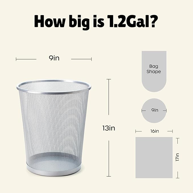 FORID Small Trash Bags 1.2 Gallon Colored