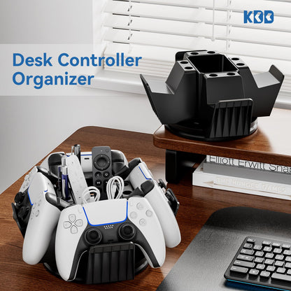 KDD Controller Organizer for Desktop - 360°Rotatable Controller Holder with Storage Box - Universal Stand for 4 Controllers, Desk Organizer for Switch Remote Control Pen Gamer Accessories