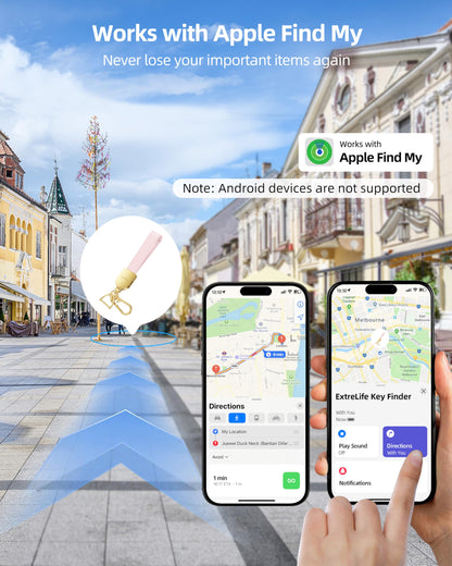 Keychain, Works with Apple Find My, Leather Car Keychain for Women and Men, Car Key Fob Holder, Key Chain with GPS Tracker, Anti-Lost Smart Keys Finder, Rechargeable, Pink