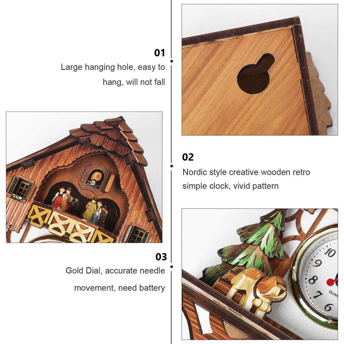 Vosarea Wooden Wall Clock,Small Clock Decor,Cuckoo Shaped Clock Antique Pendulum for Home Kids Room Bedroom Decor