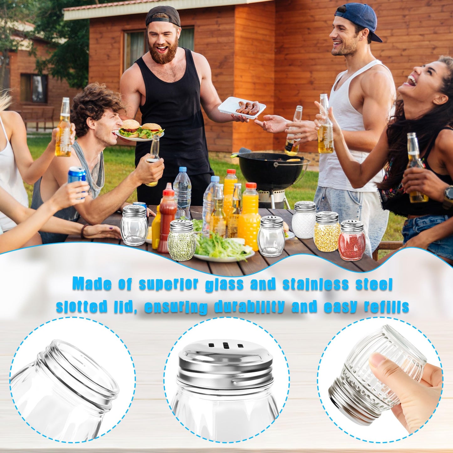 6 Pack 6 Ounces Glass Spices Shaker with Perforated Lid Salt Cheese and Pepper Shakers for Home Kitchen Restaurant Supplies, 2 Styles