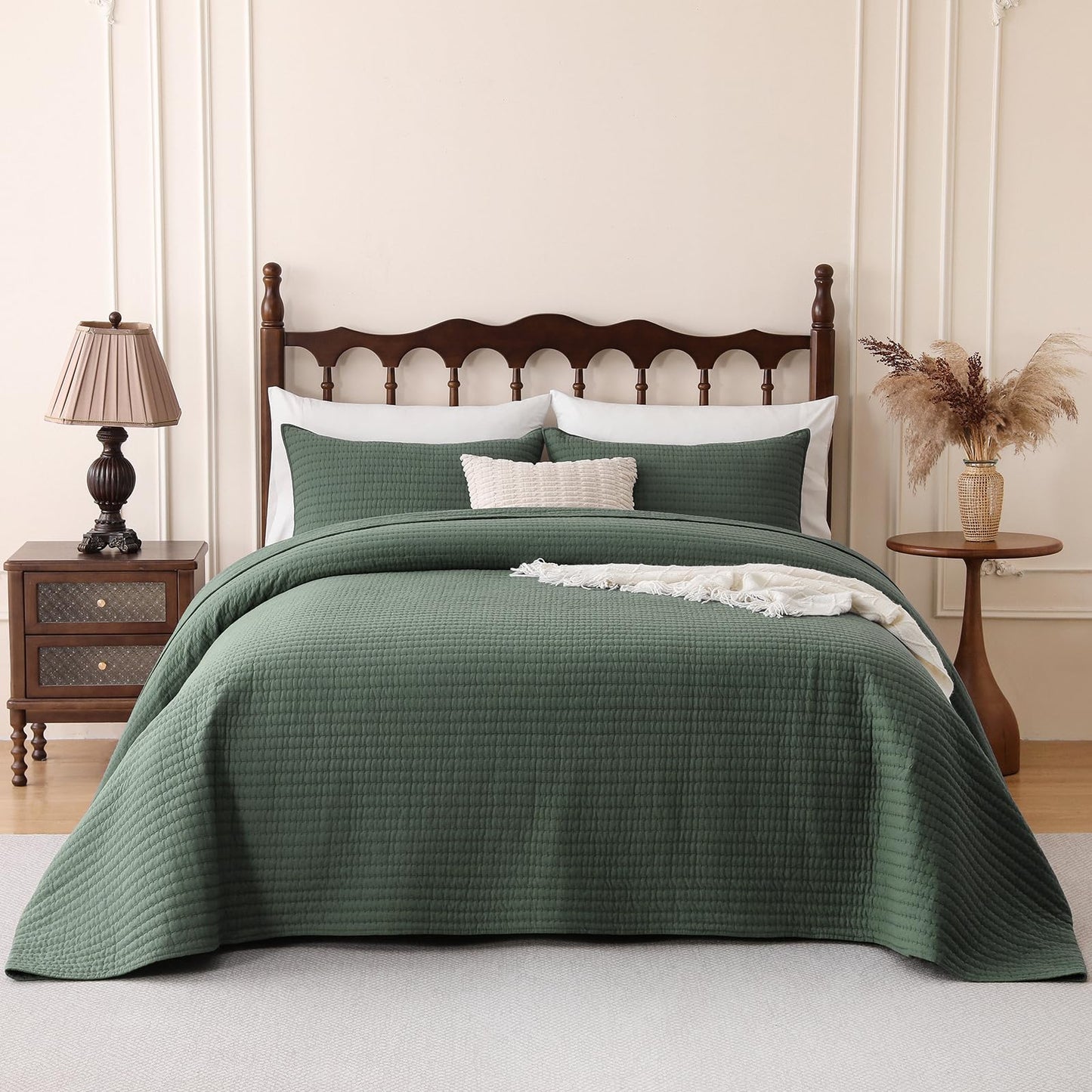 FDDX 100% Cotton Quilt Set Queen Size, 3-Piece Matelasse Bedspread Coverlet Set, Cozy Lightweight Quilted Bedding Set Comforter with 2 Shams in Geometric Pattern for All Season