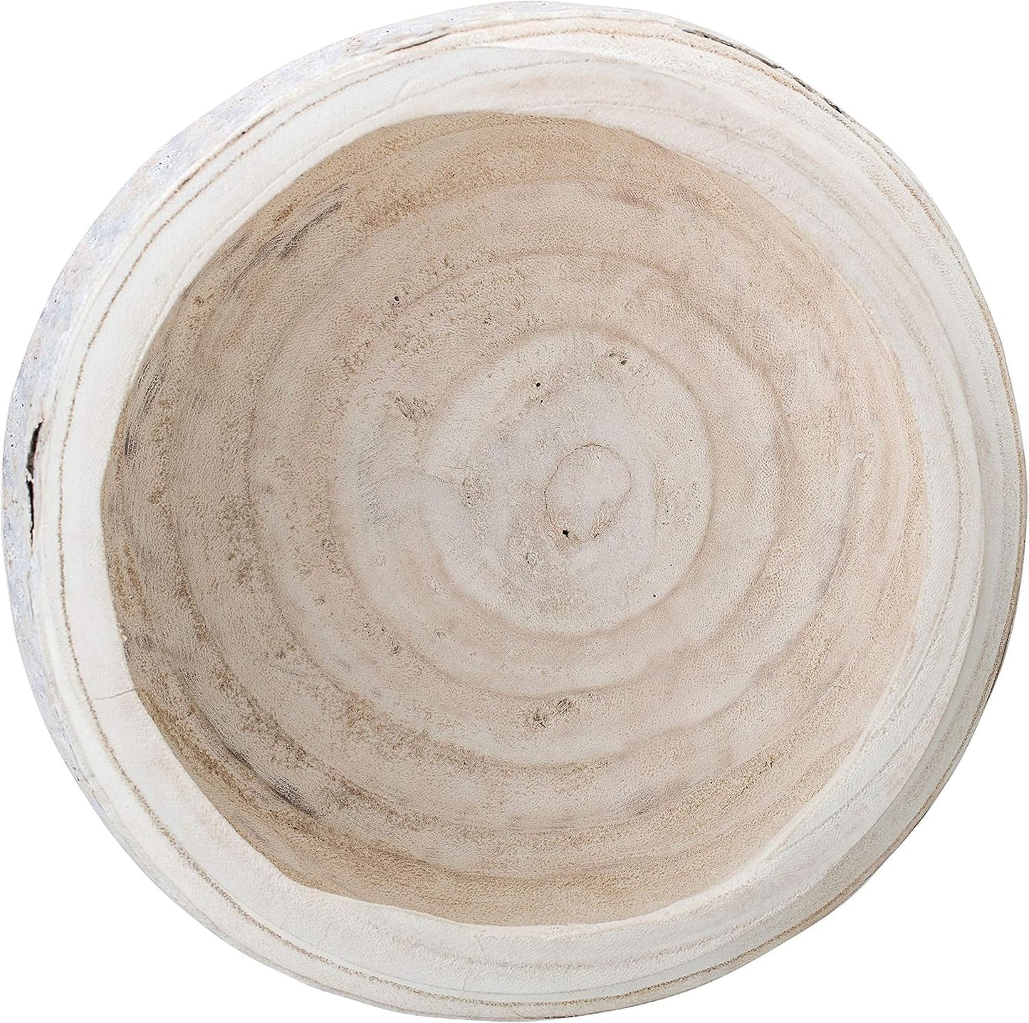 BOLTCORRSE Large Whitewashed Decorative Wood Bowl - Dramatically Textured Hand-Carved Paulownia Wooden Centerpiece - Rustic Farmhouse & Organic Modern Decor Accent