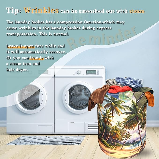 Retro Hawaii Palm Tree Laundry Basket Summer Beach Foldable Funny Laundry