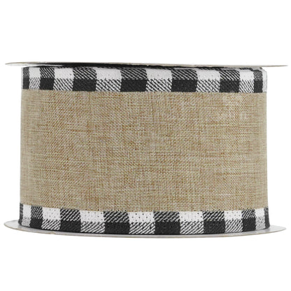MEEDEE Burlap Christmas Ribbon Wired 2.5 Inch Plaid with Black and White Checkered Edging 10 Yards for Christmas Tree and Wreath Making