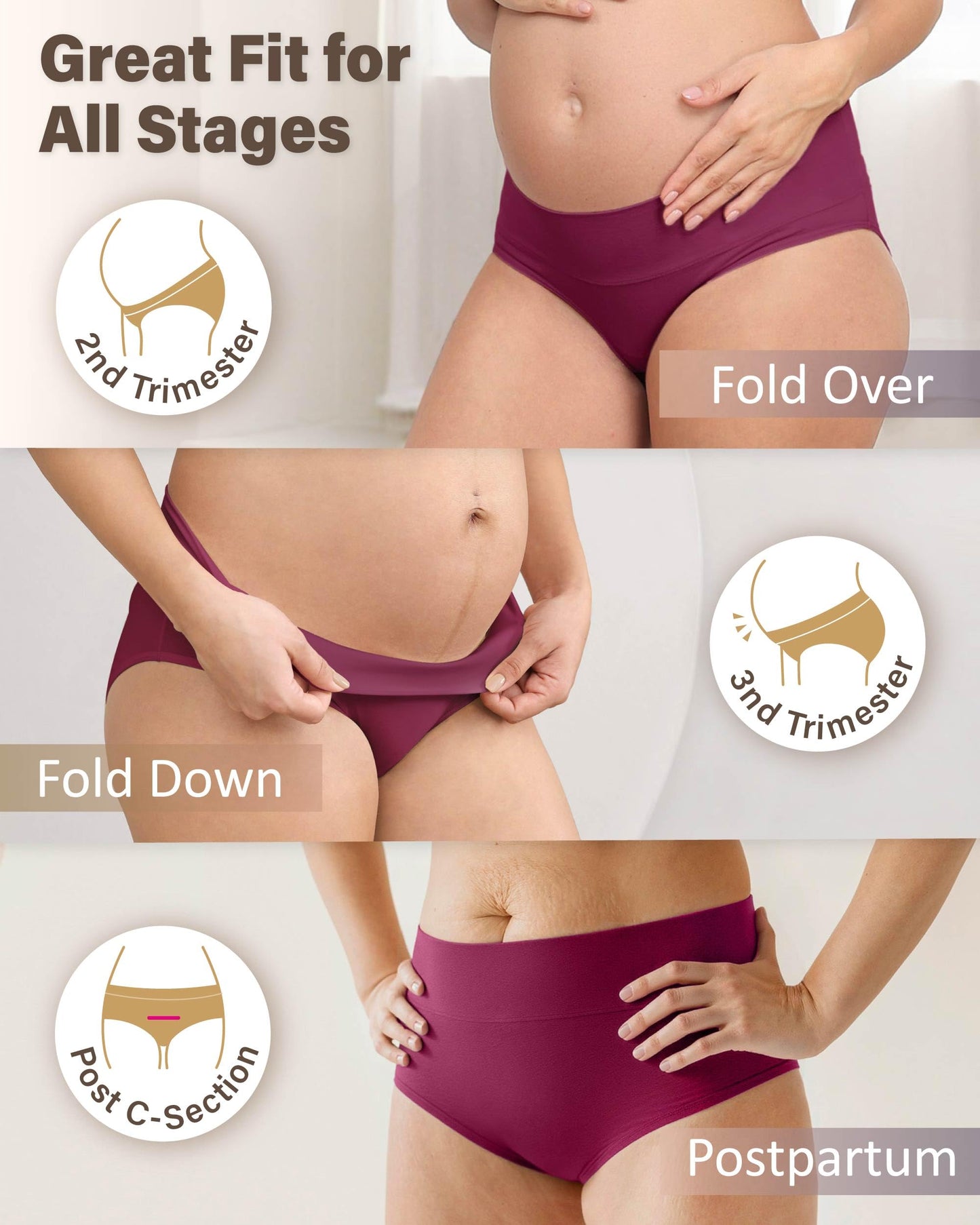 Intimate Portal Maternity Knickers Pregnancy Postpartum Underwear Foldable Cotton Pants 6-Pk Black XXL