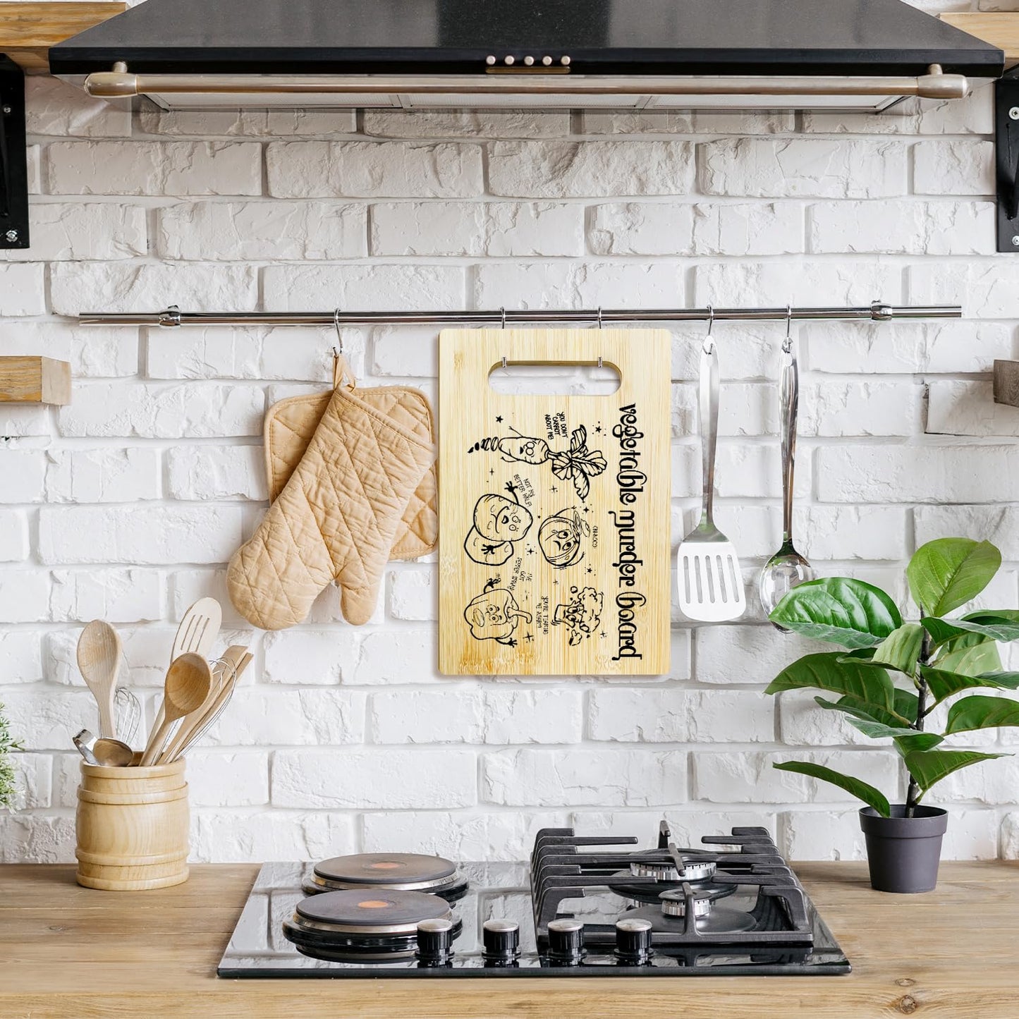 Funny Bamboo Cutting Board for Kitchen, Vegetable Murder Charcuterie Boards, Christmas Thanksgiving Housewarming Gifts for Friends Couple Women, Farmhouse Home Kitchen Decor -012