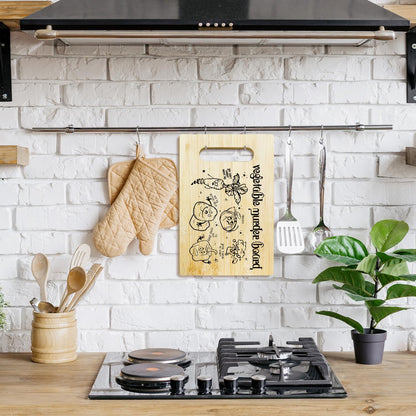 Funny Bamboo Cutting Board for Kitchen, Vegetable Murder Charcuterie Boards, Christmas Thanksgiving Housewarming Gifts for Friends Couple Women, Farmhouse Home Kitchen Decor -012