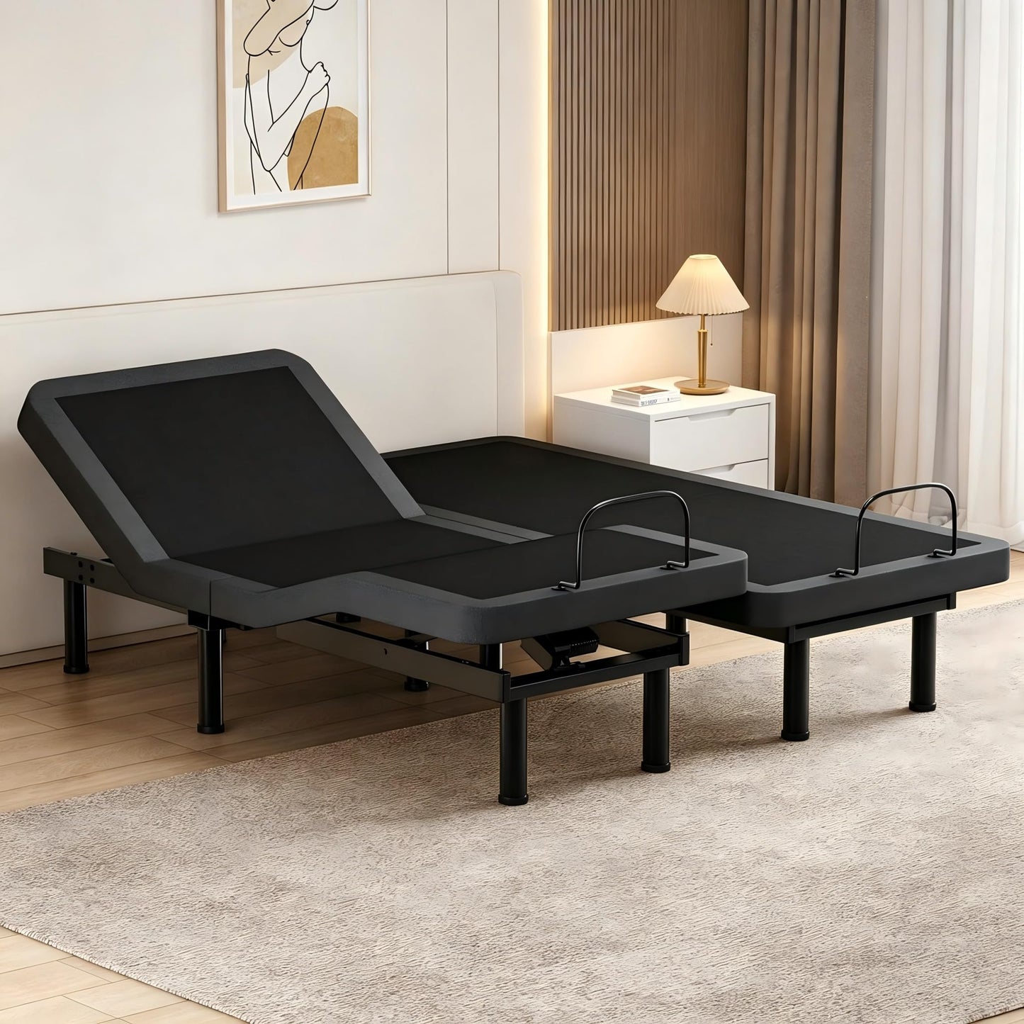 Adjustable Bed Frame Split King, Bed Base with 14 Inch Grey Gel Memory Foam Medium-Firm Mattress in Box, Adjustable Bed with Adjustable leg height, Easy Assembly Smart Electric Hospital Bed furniture