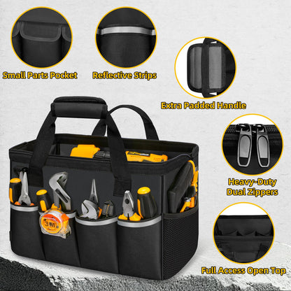 NECKORY Tool Bag, Portable Tool Box Organizer Adjustable Shoulder Strap, Carry Tool Tote Heavy Duty Tool Storage Bag With Wide Mouth,Tool Bags for Men Mechanic EngineerGift - M, Black