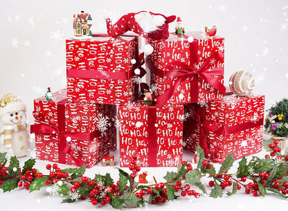 Jaywayang 5 Pack Red Christmas Gift Boxes with Lids, Ribbons and Tissue Papers Square Gift Boxes - 7.1 Inch - Presents Wrapping Christmas Gift Holiday New Year Party Favor Boxes.