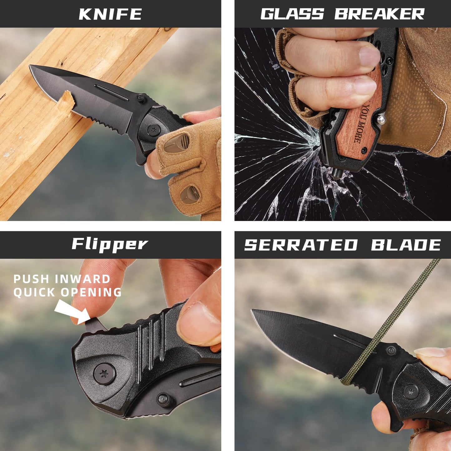 Gifts for Him Husband Men Valentines Day, Anniversary Birthday Gifts ideas for Boyfriend, Engraved Pocket Knife, Wooden Handle Folding Knife with Wood Box, Unique Outdoor Camping Hunting Fishing Tool
