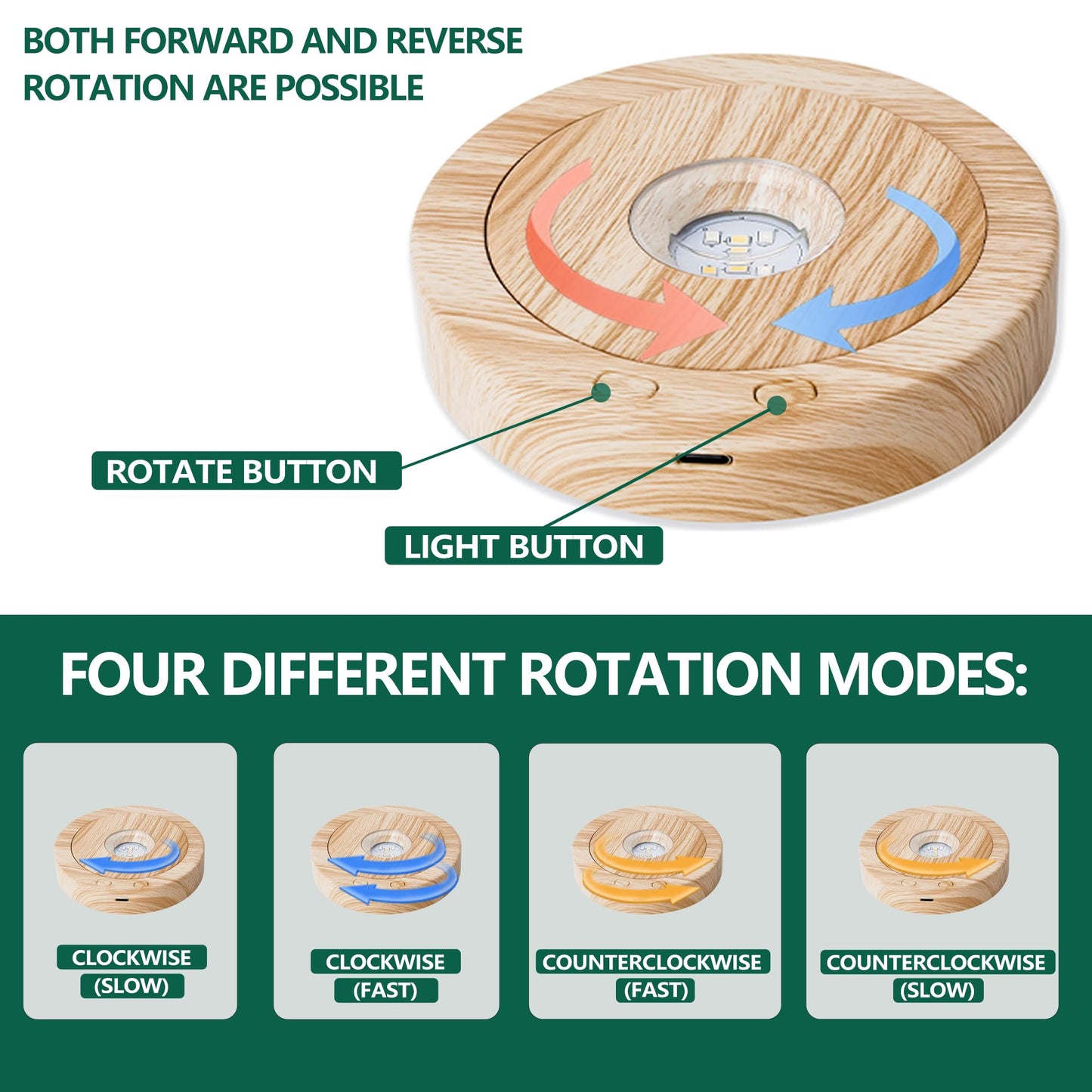 ZEERSHEE Light Base for Glass Art 4.5" Rotating Display LED Wood Base
