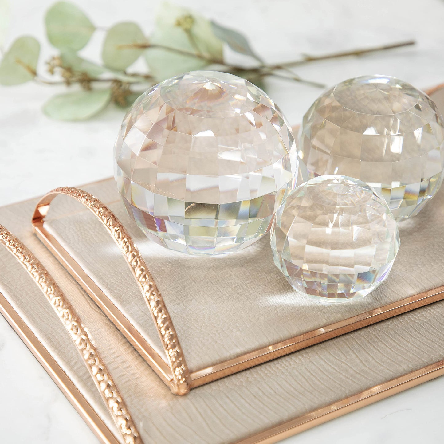 Sagebrook Home Modern Faceted Crystal Glass Orb - Elegant Decorative Accent for Home, Office, Bedroom & Living Room - 4" Clear & Frost