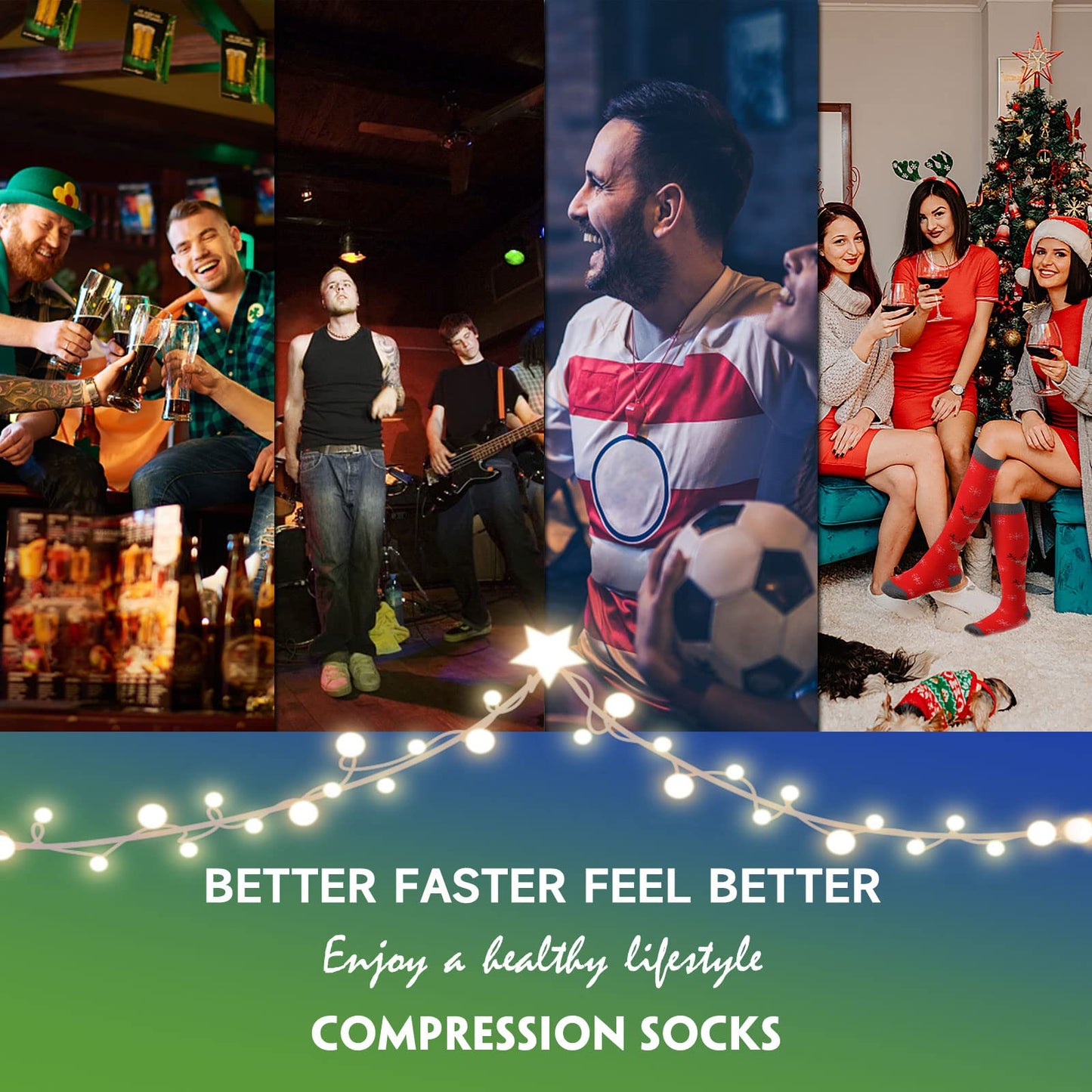 bropite Christmas Compression Socks for Women & Men-Santa Claus 6 Pairs 20-30mmhg Support Running Nurse Travel Christmas Gift
