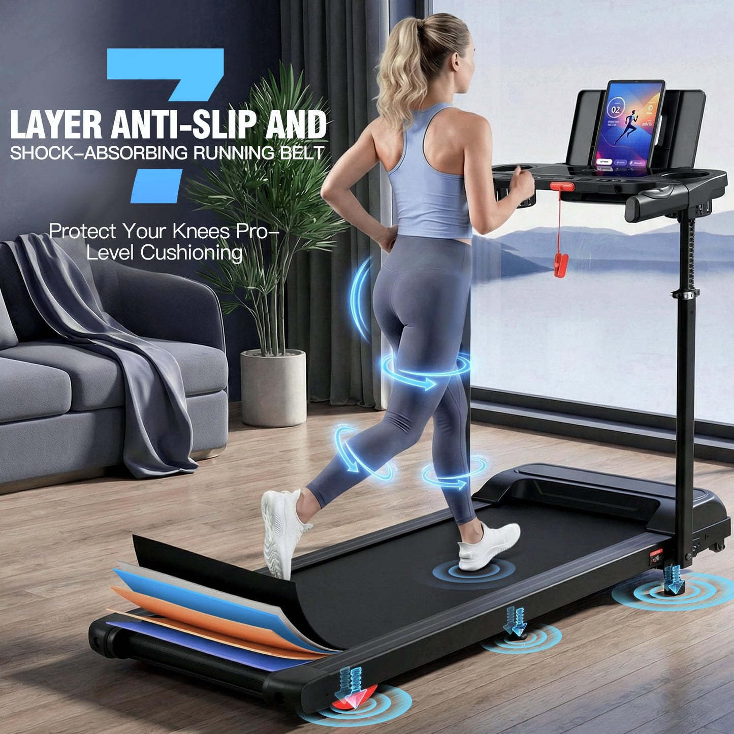 ANCHEER 15% Incline Walking Pad Treadmill with Desk Workstation & Adjustable Height, Portable Treadmills for Home 450 lbs Weight Capacity, 3.5HP Quiet Walking Pad with Desk, Installation in 4 Steps