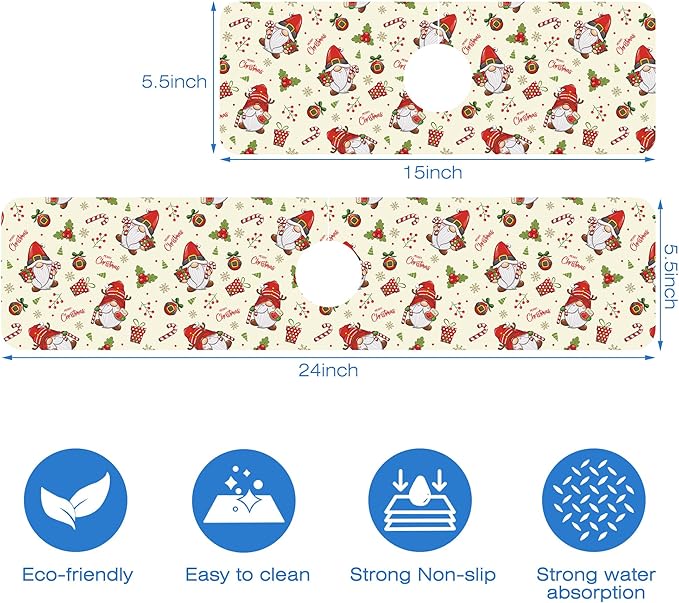 Christmas Santa Claus Kitchen Sink Splash Guard Mat Absorbent Fast Drying Mat