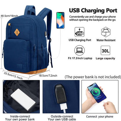 KEOFID Classic School Backpack for Boys and Girls Teenager, Travel Bag for Men and Women, Anti theft laptop Backpack with USB Charging Port for College(Blue 19inches)
