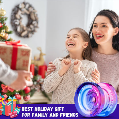 MAGICYOYO Responsive Yoyo for Kids K2 Crystal Pink Purple, Dual Purpose Beginner, Trick Professional Ball with Unresponsive Bearing Kit + 12 Strings Case (MGYOYOK2CPP)