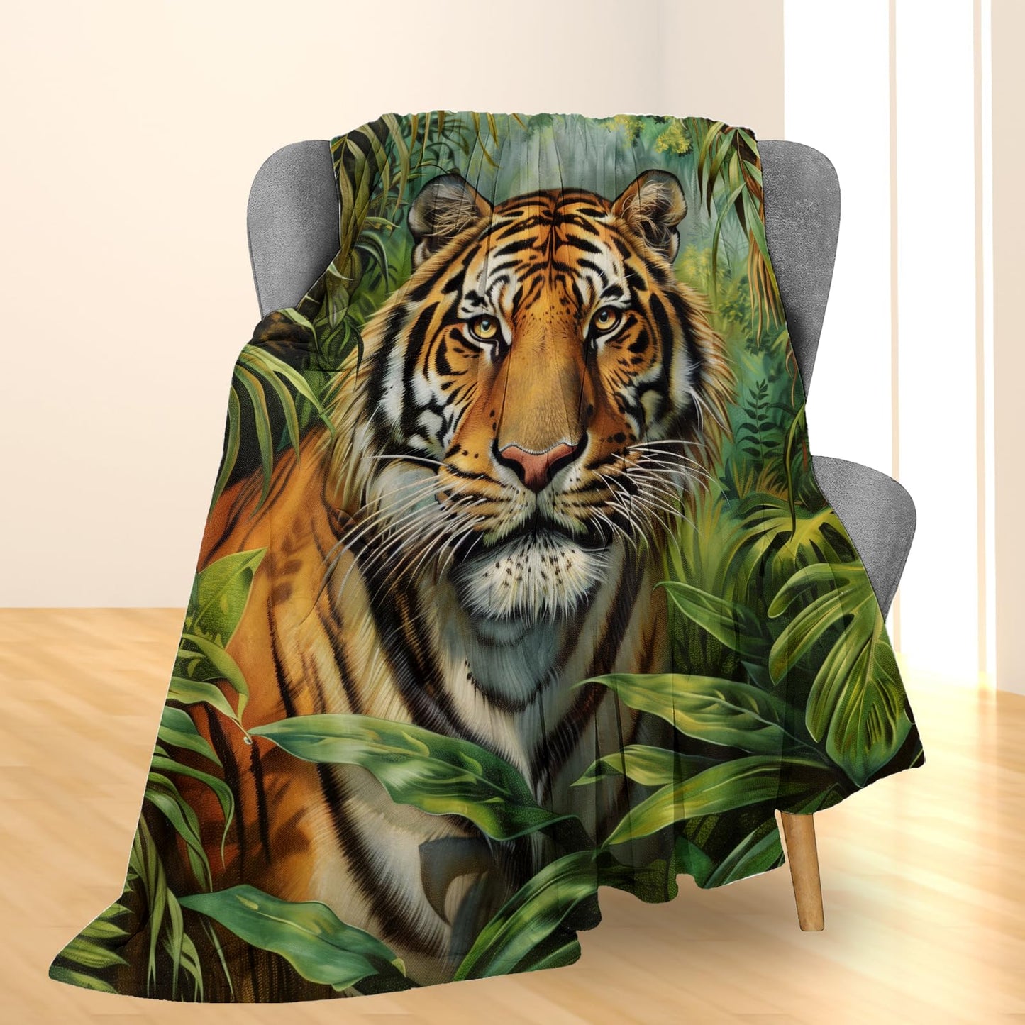 Ti Caldi Majestic Tiger in Lush Jungle Blanket, Soft Flannel Throw Blanket for Couch, Bed, Travel, Living Room & Home Decor, Lightweight Cozy Warm Fuzzy Blankets for Adults Women Men Kids 60×50 in