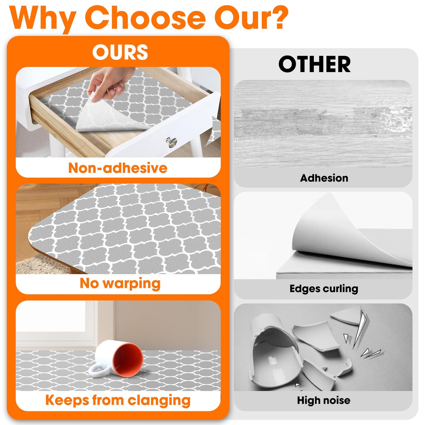 Shelf Liner for Kitchen Cabinets Non-Adhesive 12in X 10FT Cabinet Liners for Shelves Waterproof Thick Strong Grip Non Slip Drawer Liner Contact Paper for Cupboard Easy to Clean,Gray Lantern