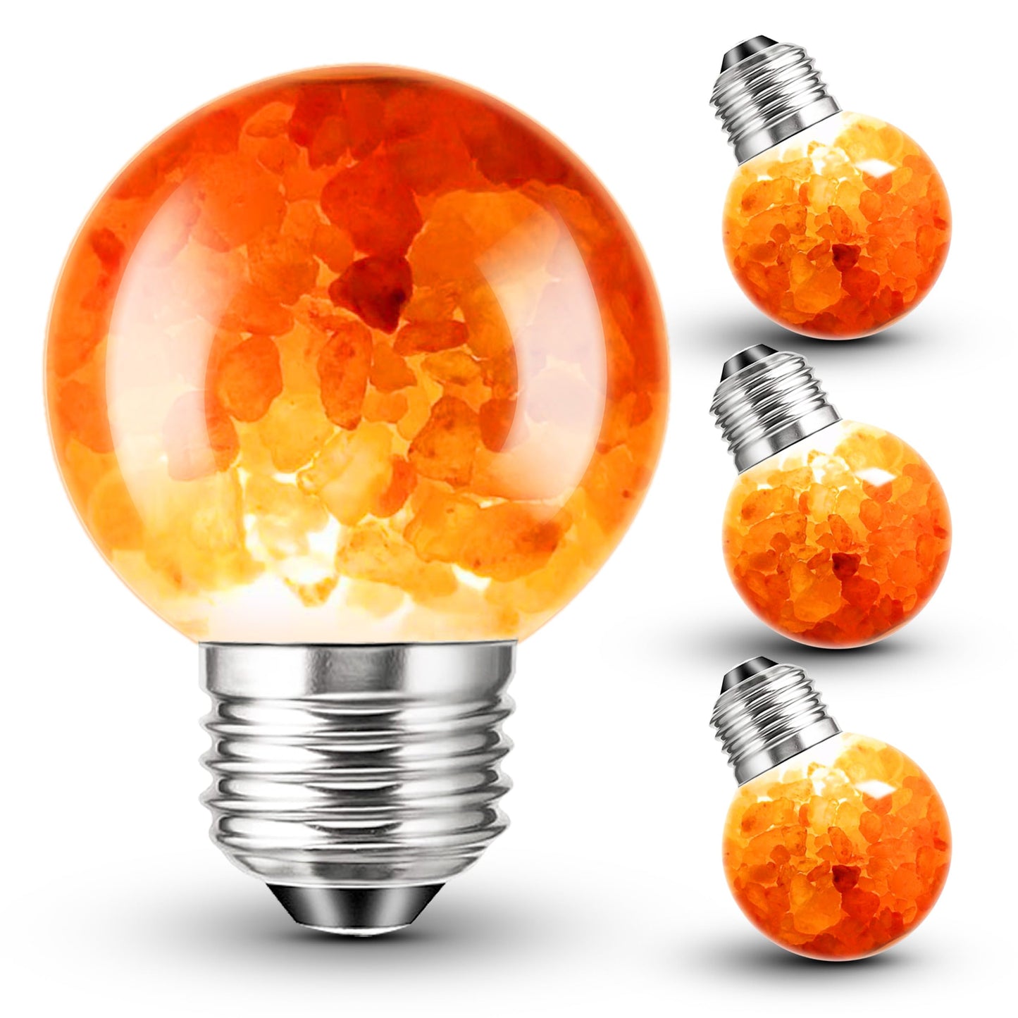 E26 Himalayan Salt Lamp Light Bulbs 3W, 2200K Warm Amber Night Light Bulbs 100lm, E26 G45 Pink Salt Rock Lamp Bulb for Bedroom Sleep, Stress Relief, Ambient Mood Lighting, Decor, Non-Dimmable, 4 Pack