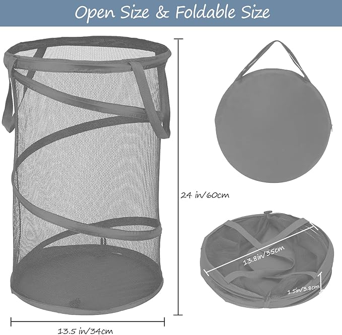BATTOO Collapsible Laundry Baskets, Foldable Mesh Pop Up Hamper, Portable