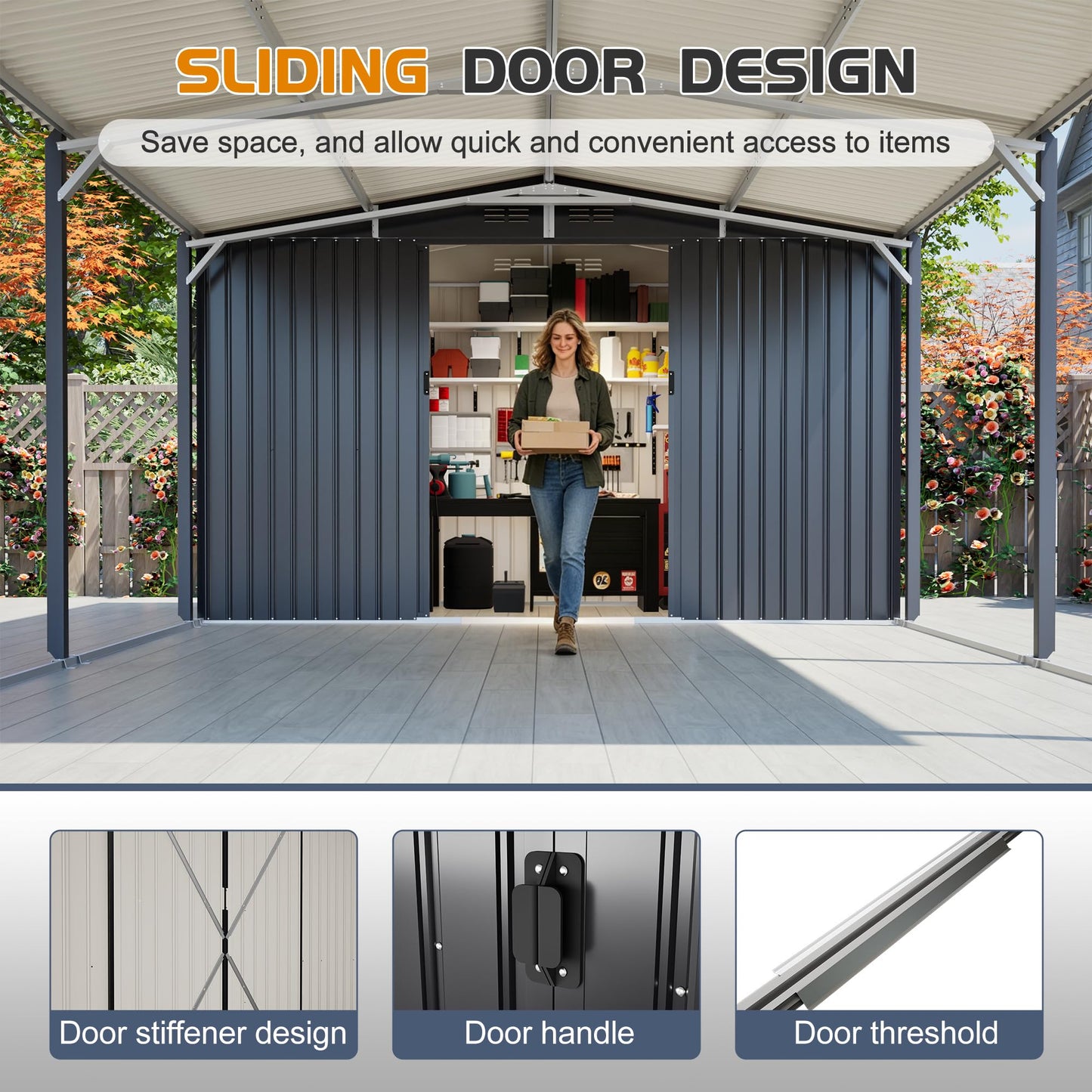 ZMAD 12'x23' Metal Carport Storage Shed 2-in-1, Heavy Duty Steel Garage with Sliding Door, UV Panel & Waterproof Sloped Roof, Reinforced Structure for Car Boat Tractor Farm(Style B)