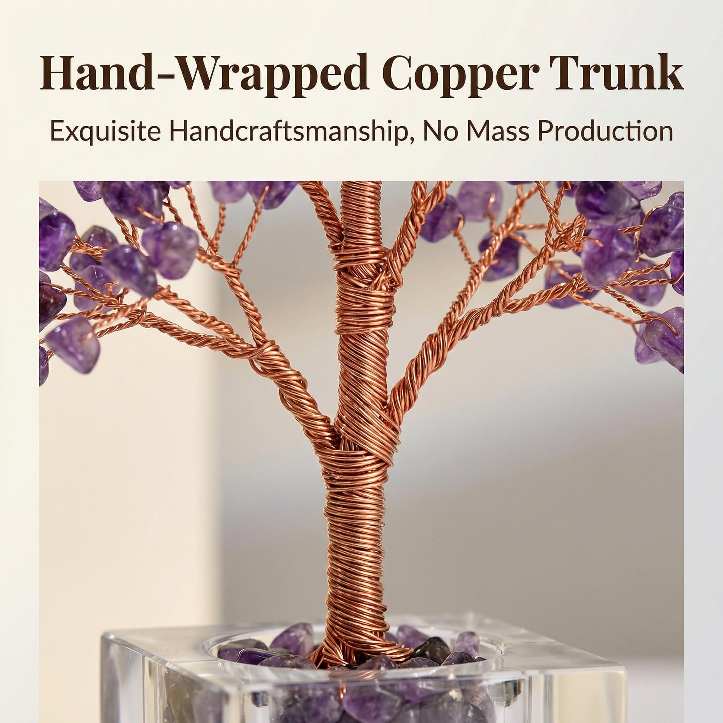 Handmade Natural Amethyst Crystal Money Tree | Healing Crystal Bonsai Tree for Positive Energy, Good Luck, Wealth | Home Office Bedroom Desk Decor, Meditation Spiritual Gift, 24cm (Medium)