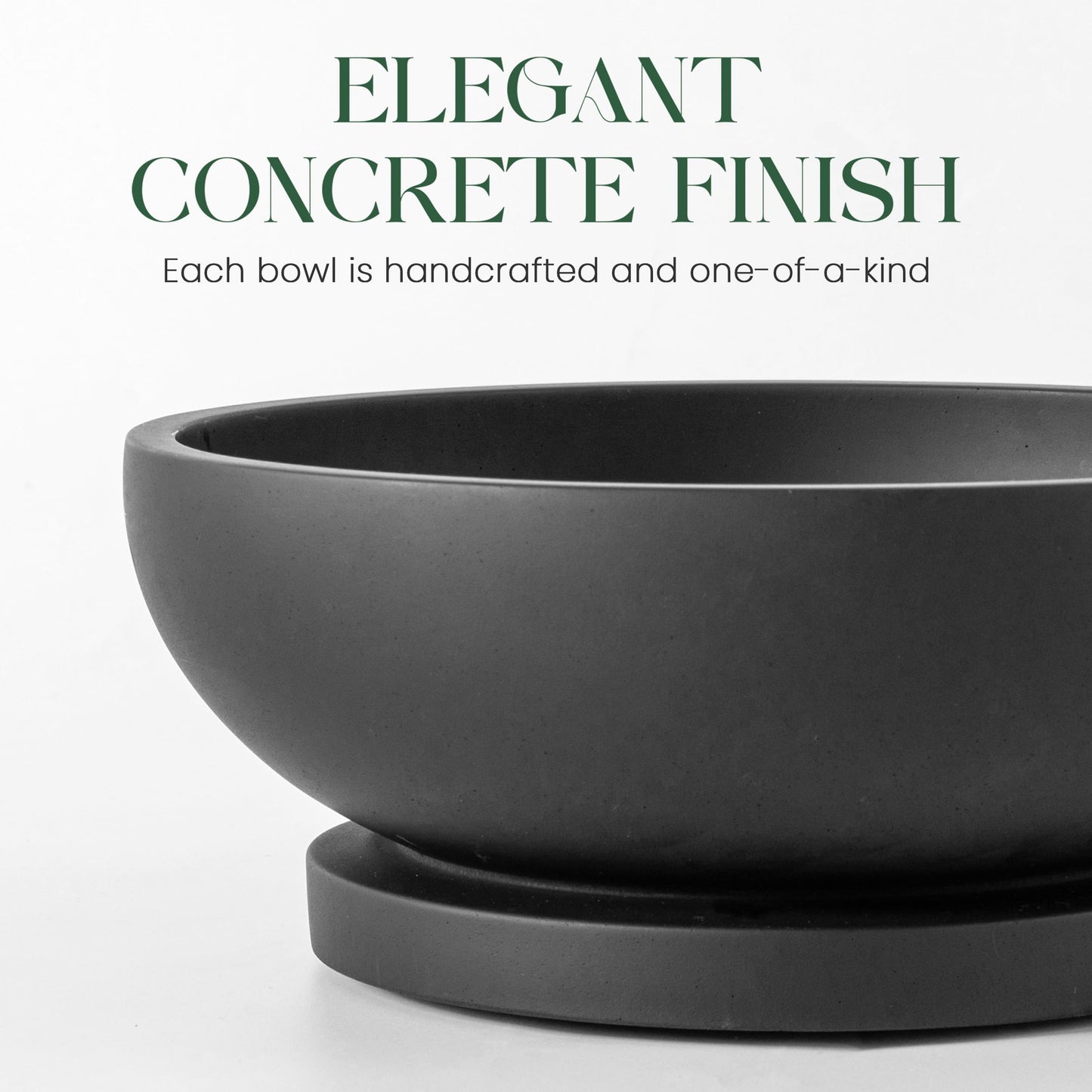 FUINTRA Decorative Concrete Fruit Bowl for Kitchen Counter – Elegant Pedestal Bowl with Smooth Finish for Home Decor | Handcrafted Key Bowl for Entryway Table, Coffee Table | 10.5in W x 4.25in L