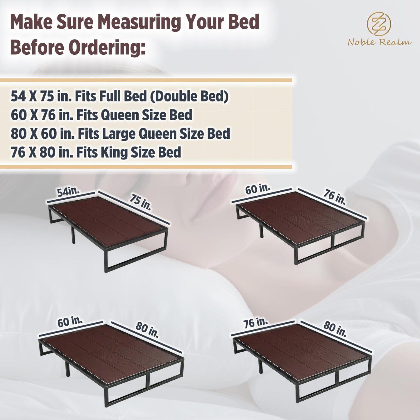 Noble Realm 10mm Bunkie Board (54”x75”Full Size) Lightweight Design | Low Profile Bed Support Board for Under Mattress, Breathable, Noise Minimizing, Moisture Resistant | Fodable Box Spring