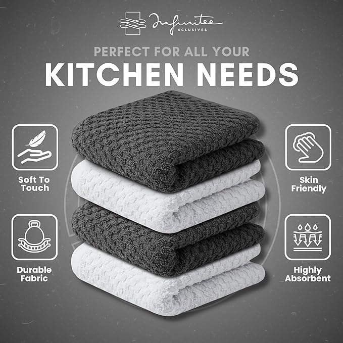 Infinitee Xclusives Premium Dish Cloth 100% Cotton 12 x 12 Inches |Pack of 4|