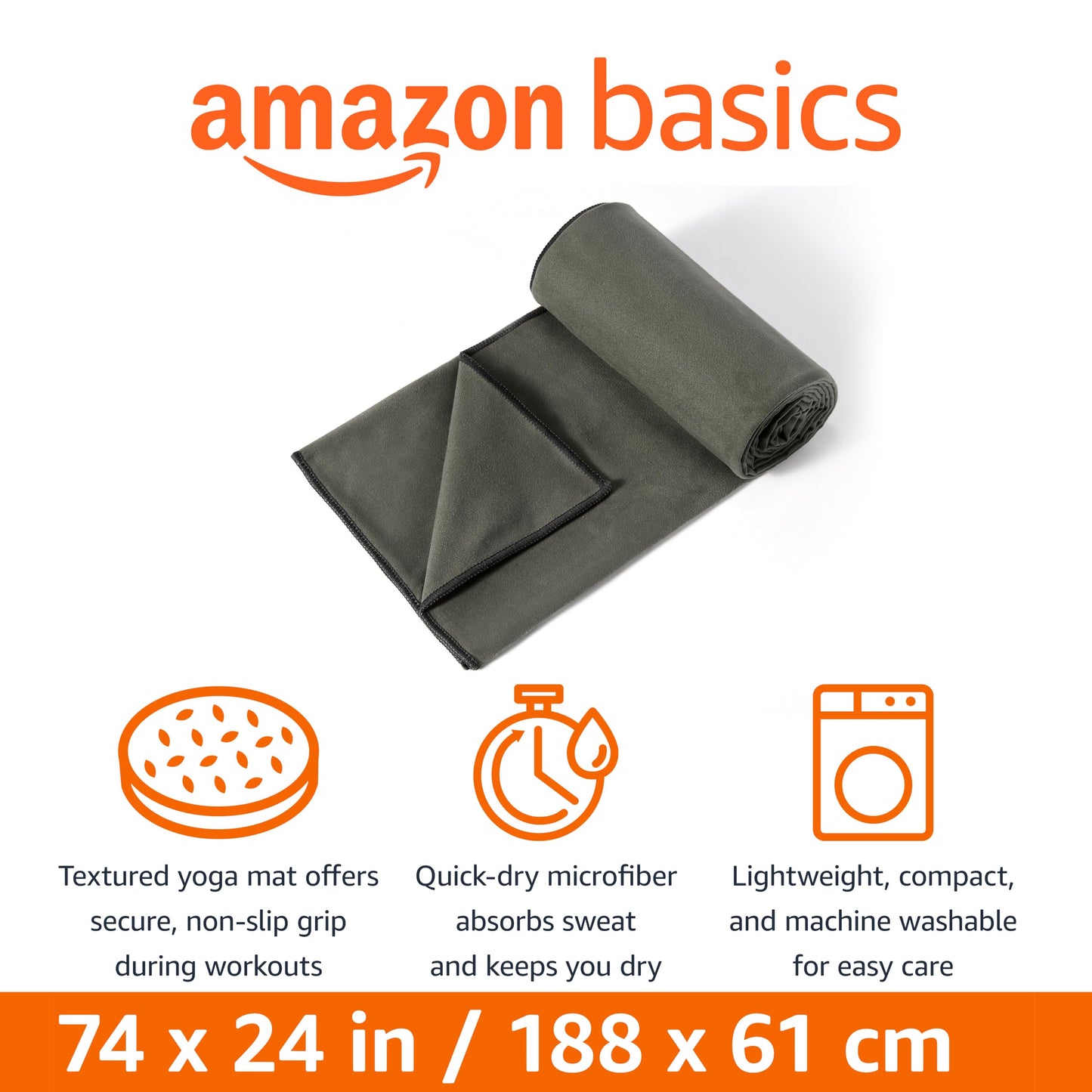Amazon Basics Yoga Mat Towel, Hot Yoga, Soft, Sweat Absorbant