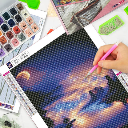 Josongslax Diamond Painting Kits with Storage Containers, 4 Pack 5D Diamond Art Kits for Adults, Arts Crafts for Adult DIY Home Wall Aesthetic Decor Gift 12 x 16 Inch, Moonlight Scenery