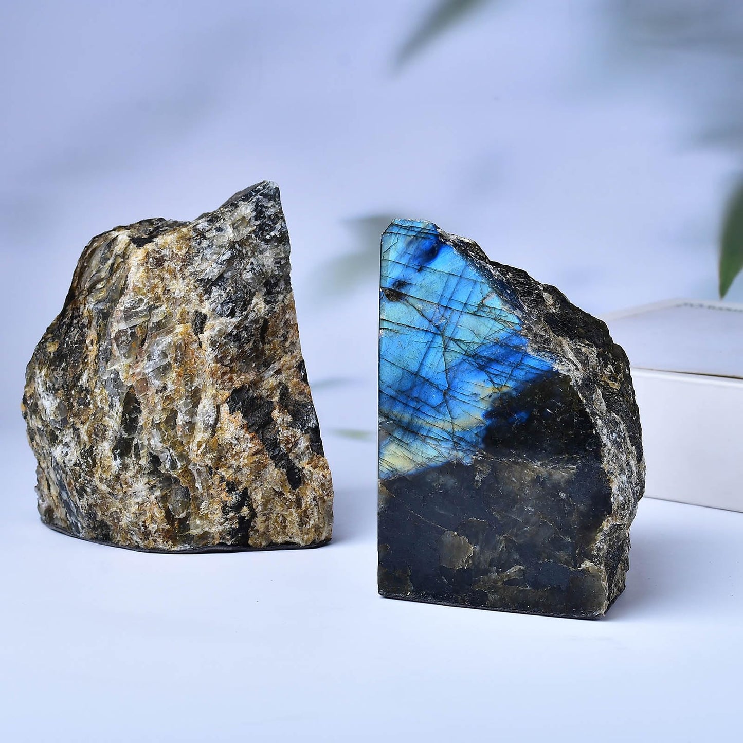Blue Labradorite Bookends Heavy Duty Healing Crystal Stone Book Holders Decorative Book Ends Office Home Decor Small 1 Pair 2-3 Lbs