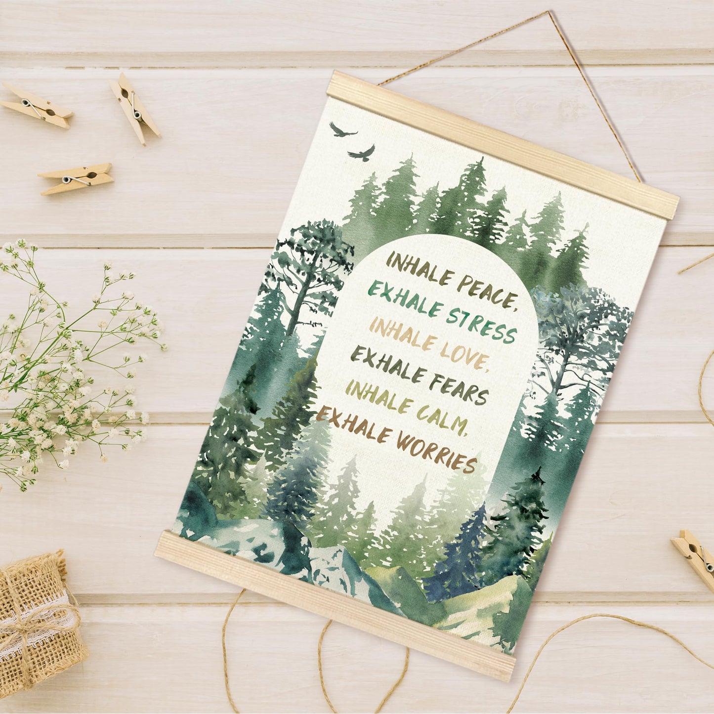 TAEDIN Mental Health Poster Hanger Frame, Forest Inspirational Wall Decorations Wooden Canvas Print, Therapist Office Decor, Therapist Gift, Calming Hanging Sign for Bedroom Office Decor 12X16