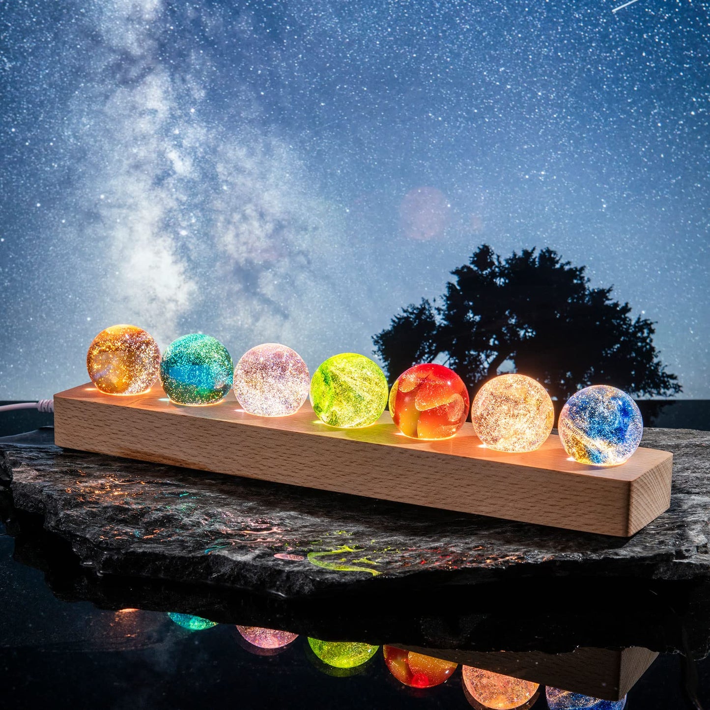 Movdyka 7 Colorful Glass Crystal Ball Desk Ecorations Chakra Healing Stones