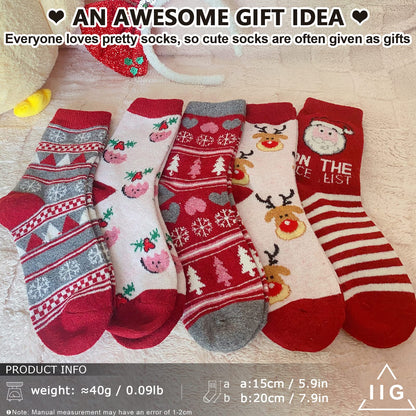 IIG Cute Warm Wool Socks for Women Super Cozy Thick Crew Winter Socks Gifts, 5 Pairs (Christmas 01-5 Pairs)