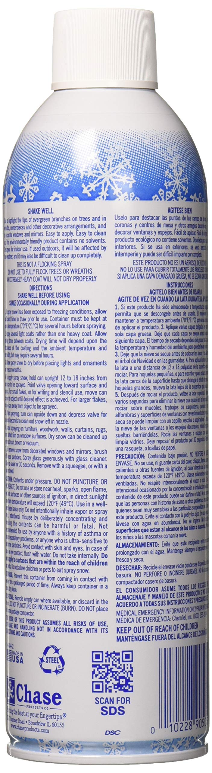 CHASE PRODUCTS 499-0505 White Spray Snow for Decoration, 18-Ounce